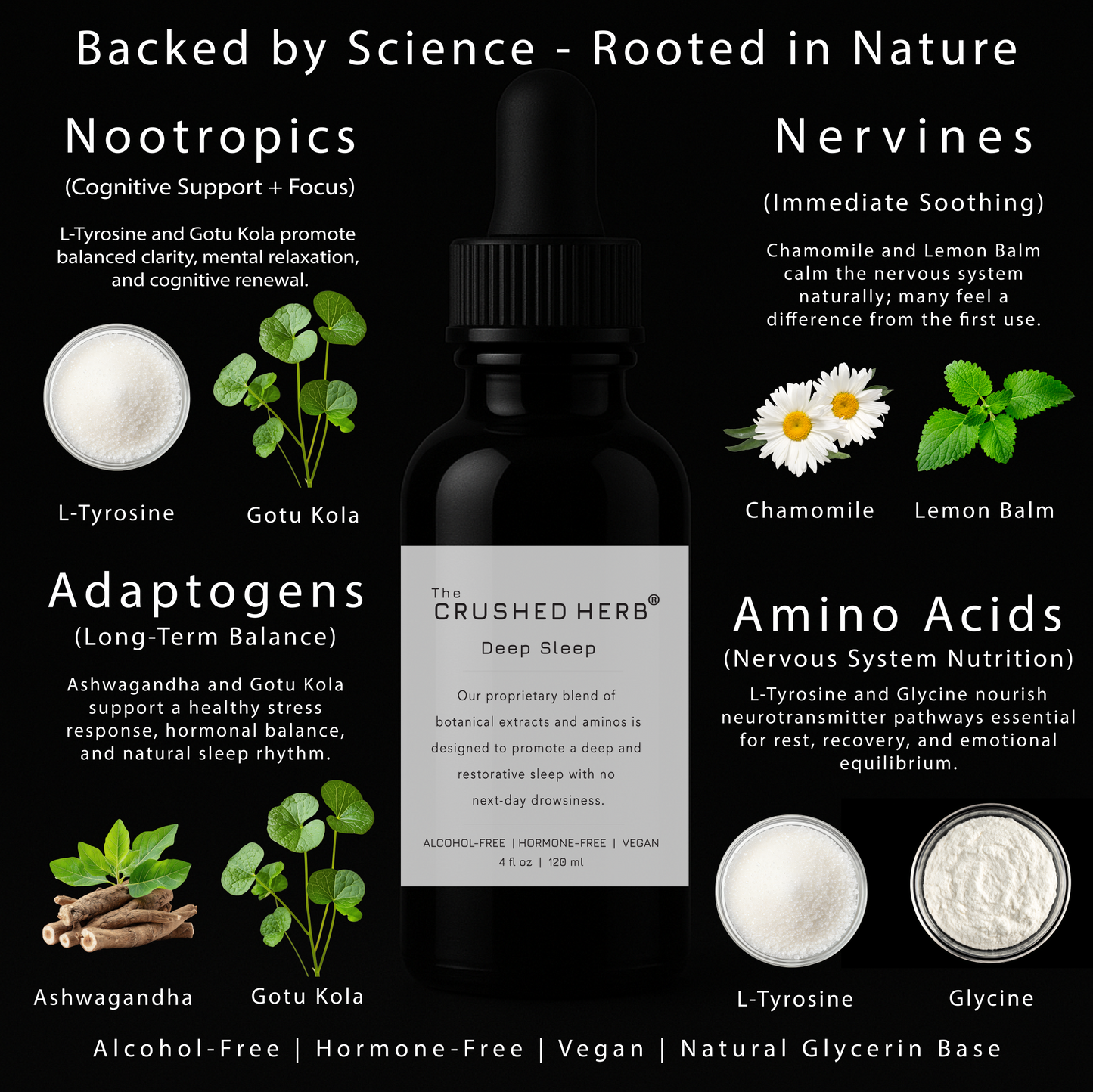 The Crushed Herb® Deep Sleep – 2 fl oz & 4 fl oz Glycerite Tincture | 10:1 98% Purity Herbal Extracts & Amino Acids for Natural Relaxation & Sleep Support | Alcohol-Free & Hormone-Free