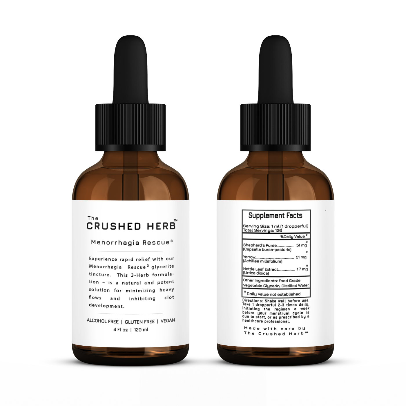 Experience rapid relief with our Menorrhagia Rescue glycerite tincture. This 3-Herb formulation – a natural and potent solution for minimizing heavy flows and inhibiting clot development.